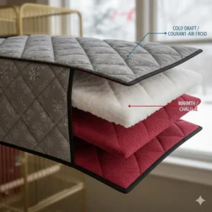 Close-up illustration of multi-layered thermal fabric used for a winter cage cover for parrots to block cold drafts.