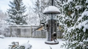 A Black-capped Chickadee feeding on black oil sunflower seeds, a top winter bird care essential for small Canadian songbirds.