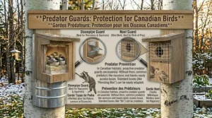 Size chart for bird box entrance holes tailored to common Canadian species like Chickadees, Nuthatches, and Woodpeckers.