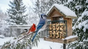 Routine cleaning of bird feeders in winter with bilingual Clean/Propre signage, a vital part of responsible winter bird care in Canada.