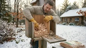 Placing a birdhouse in a location sheltered from the prevailing cold northern winds.