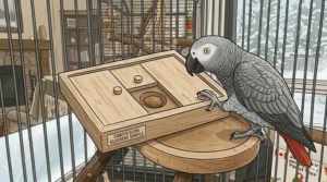 A durable stainless steel food puzzle toy designed for large, bored parrots like Cockatoos or Macaws.