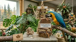 Biodegradable and sustainably sourced destructible bird toys for macaws available in Canada.