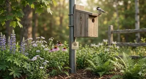 Sustainable and lead-free birdhouse pole mounting kit, safe for Canadian wildlife and backyard ecosystems.