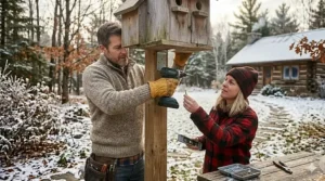 Adding a protective waterproof seal to a birdhouse roof to withstand Canadian ice storms.