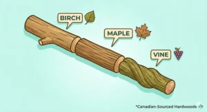 Illustration of various bird swings for cockatiels made from bird-safe Canadian hardwoods like birch and maple.