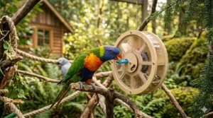 Fabric foraging mat for parrots to discover hidden food throughout the day.