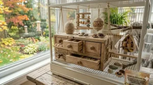 Close-up of non-toxic, pet-safe materials used in high-quality bird foraging boxes for cockatiels.