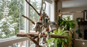 Compact bell toys for noisy birds suitable for smaller cages in Canadian urban apartments.
