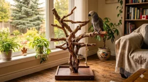 A premium multi-branch authentic Java perch floor stand designed for large parrots, available for shipping across Canada.