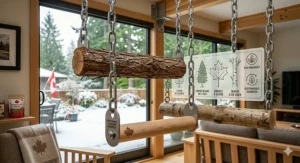 A technical drawing of a reinforced, chew-proof swing frame designed specifically for powerful, heavy parrots.