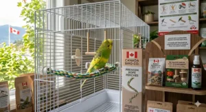 A warm winter indoor cage setup utilizing comfortable rope perches for bird cages / accessoires de cage pour l'hiver canadien.