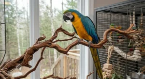 Natural Manzanita perches for birds (perchoirs pour oiseaux), meeting high quality standards for the Canadian market.