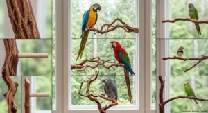 Comparison of ergonomic Manzanita wood perches vs. standard dowels to promote foot health for birds in Canada.