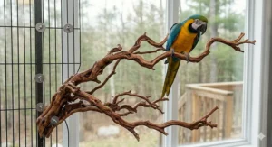 Eco-friendly Manzanita wood bird perch highlighting the organic shapes preferred by Canadian avian caretakers.