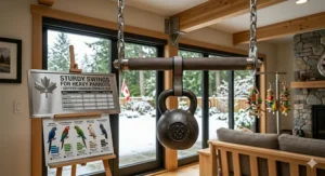 Illustration of bird swings made from bird-safe, sustainably sourced Canadian hardwoods.