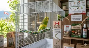 Size chart for rope perches for bird cages showing thickness in metric and imperial measurements for Canadian bird owners.