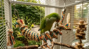 Graphic highlighting the 100% non-toxic, untreated cotton fibers used in high-quality rope perches for bird bungee rope perch designs.
