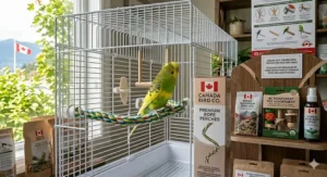 Illustration highlighting the non-toxic cotton material of safe rope perches for bird cages / perchoirs en coton sécuritaires.