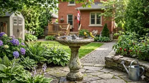 Compact pedestal bird bath ideal for urban Canadian patio spaces.