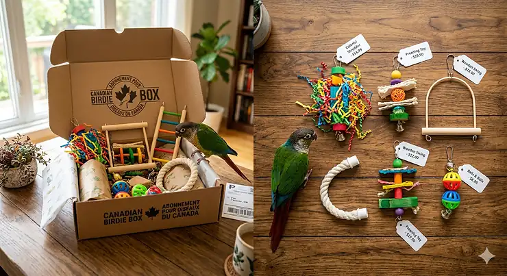 Bird toy subscription box vs individual toys for Canadian parrots / Boîte d'abonnement de jouets pour oiseaux vs jouets individuels au Canada
