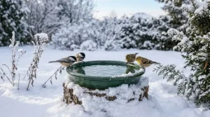 Cleaning a bird bath with natural materials to keep water safe for birds.