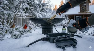 Simple maintenance steps for keeping a heated bird bath clean.