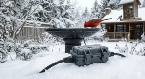 A durable, all-season heated bird bath designed for freezing temperatures.