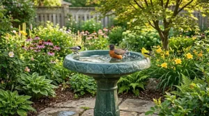 Step-by-step assembly of a lightweight garden plastic bird bath.