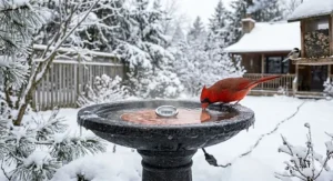 How to set up an electric heated bird bath for Canadian winters; installation d'un bain d'oiseaux.
