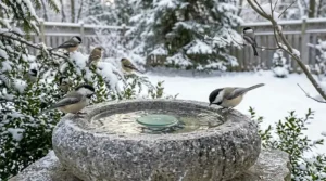 Illustration of a waterproof cord protector for outdoor bird bath heaters.