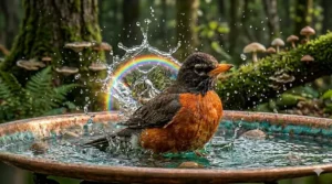 Rust-resistant railing bird bath for outdoors.