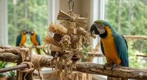 Non-toxic materials used in organic bird toys, promoting safety for Canadian households.