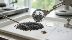 Vue macro de graines de nyjer noires de première qualité riches en huile, idéales pour attirer les petits fringilles au Canad