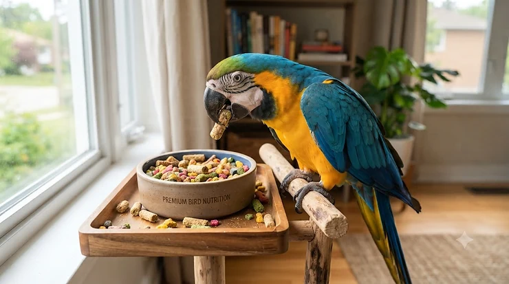 High-quality, nutrient-rich best parrot pellets for healthy Canadian pet birds. / Meilleurs granulés pour perroquets, riches en nutriments pour la santé des oiseaux.