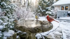 Cross-section view of a durable, weather-resistant bird bath heater for cold climates.