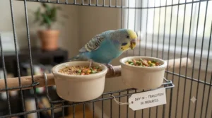 Close-up of premium, nutrient-rich pellets for budgies and perruches.