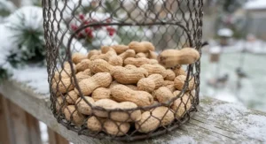 Close-up of unsalted raw peanuts in the shell suitable for feeding wild birds in Canada.