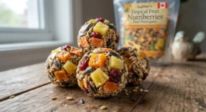 Macro shot of tropical fruit flavored best nutriberries for parrots showing wholesome ingredients