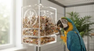 An acrylic foraging toy packed with the best parrot seed mix to provide mental enrichment.