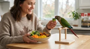 Cooked sweet potato chunks representing nutritious root vegetables safe for parrots.