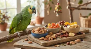 Healthy raw nuts and fruit treats suitable for training Amazon parrots