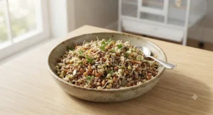 Nutrient-rich sprouted grains and seeds added to daily African grey parrot food bowls.