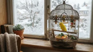 Keeping pets warm with the best parrotlet food during chilly Canadian winter days indoors.